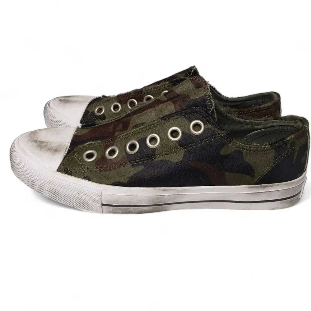 naughty monkey Camouflage Pony Hair Slip-On Sneakers in Green, Brown, Black